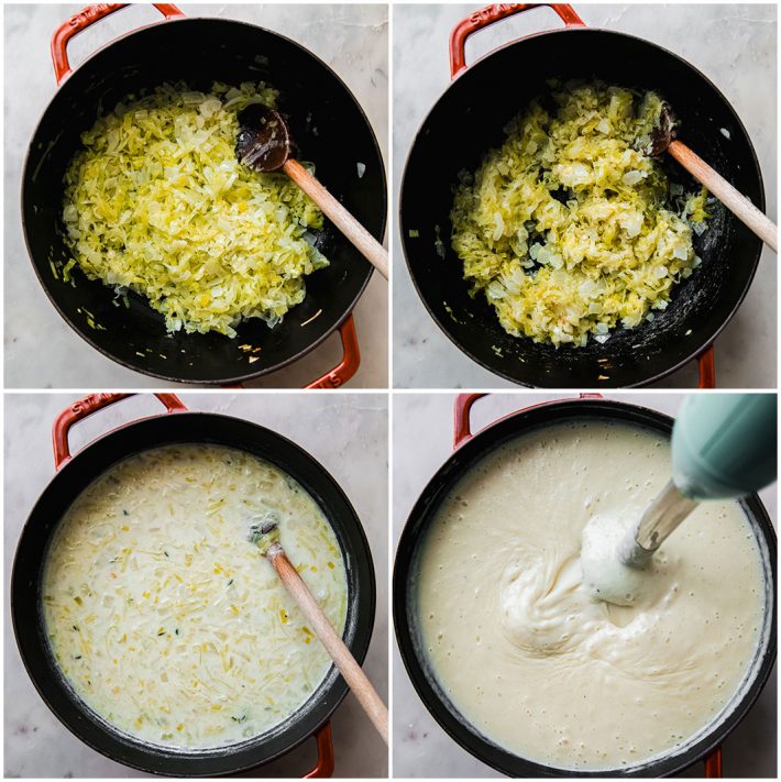 process shots for making garlic potato soup
