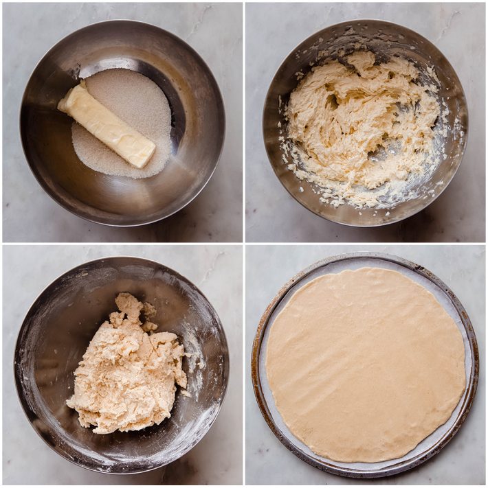 process of creaming butter and sugar and making the sugar cookie base
