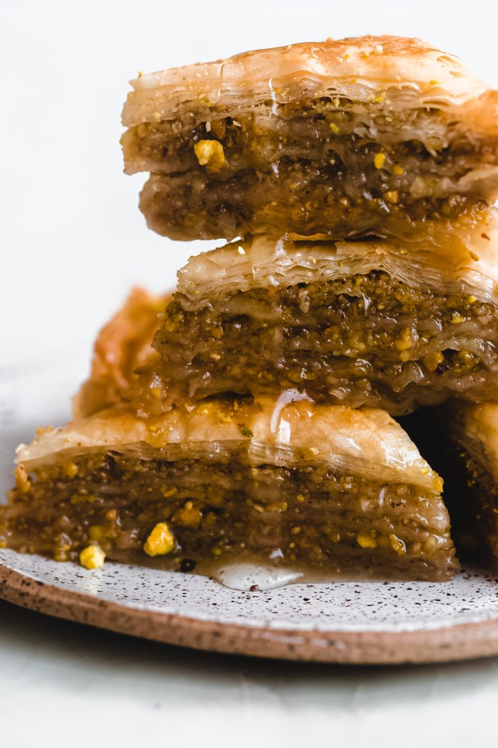 stack of baklava on plate